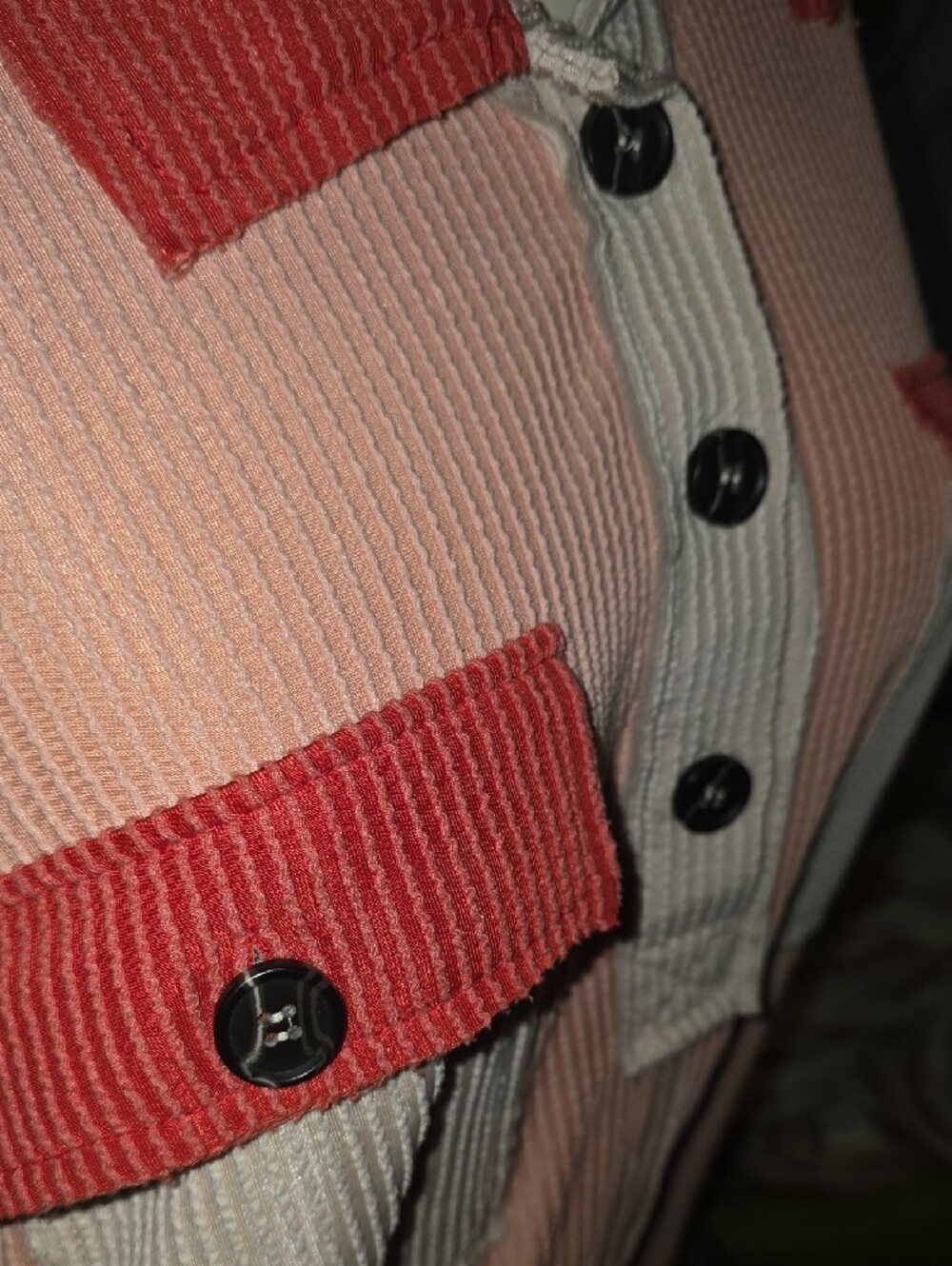 Peach & Cream Button-Front V-Neck Sweater with Rust Trim - Picture 3 of 5